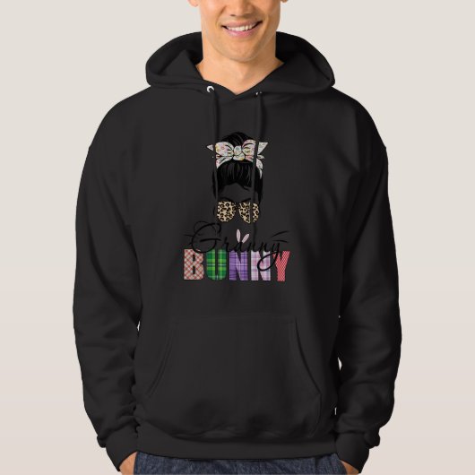 Amazing Granny Bunny Messy Bun Leopard Happy Easte Hoodie (Voorkant)