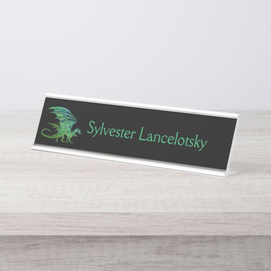 Amazing Green Dragon Mosaic Bureau Naambordje (Voorkant)