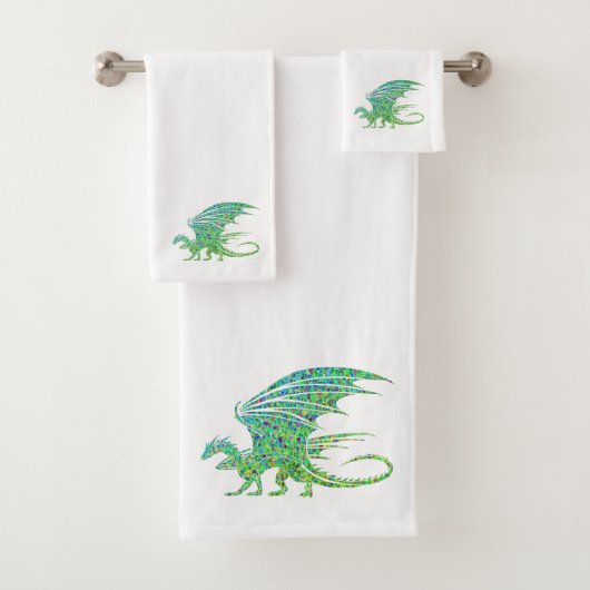 Amazing Green Mosaic Dragon Bad Handdoek (Insitu)