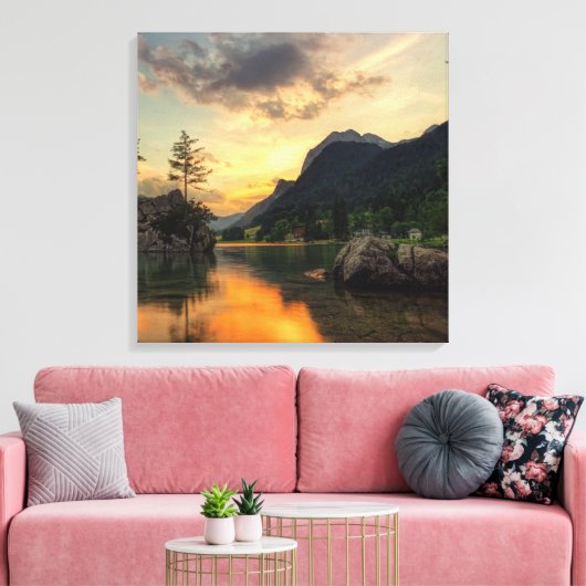 amazing lake in the mountains while afterglow canvas afdruk (Insitu (Woonkamer))