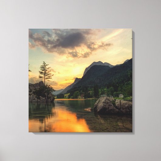 amazing lake in the mountains while afterglow canvas afdruk (Voorkant)