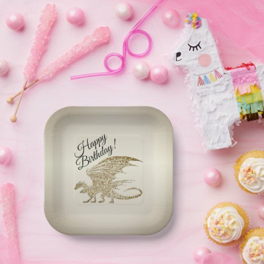 Amazing Mosaic Dragon Golden Birthday Papieren Bordje (Feest)