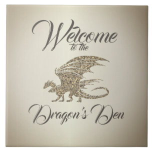 Amazing Mosaic Dragon Golden Welcome Tegeltje