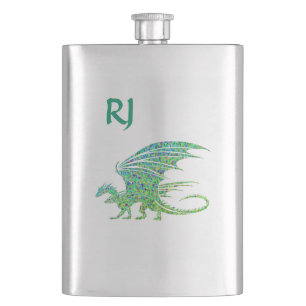 Amazing Mosaic Green Dragon Monogram Flask Flacon