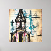 Amazing Pencil Sketch, Church, Jesus on Cross Canvas Afdruk (Voorkant)