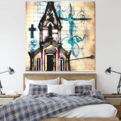 Amazing Pencil Sketch, Church, Jesus on Cross Canvas Afdruk (Insitu (Slaapkamer))