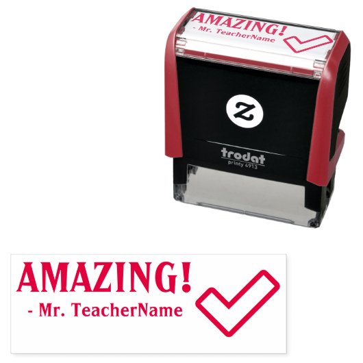 "AMAZING!" + Schoolleraar Naam Rubberstempel Zelfinktende Stempel (In situ)