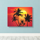 Amazing sunset with palms on tropical beach canvas afdruk (Insitu (Houten vloer))