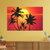 Amazing sunset with palms on tropical beach canvas afdruk (Insitu (Woonkamer))