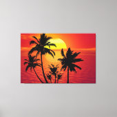 Amazing sunset with palms on tropical beach canvas afdruk (Voorkant)