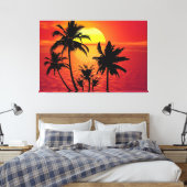 Amazing sunset with palms on tropical beach canvas afdruk (Insitu (Slaapkamer))