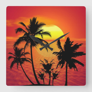 Amazing sunset with palms on tropical beach vierkante klok
