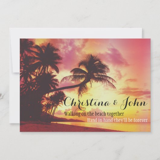 Amazing Tropical Beach Sunset Palm Trees Wedding Kaart (Voorkant)