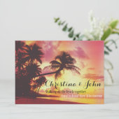 Amazing Tropical Beach Sunset Palm Trees Wedding Kaart (Staand voorkant)