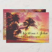 Amazing Tropical Beach Sunset Palm Trees Wedding Kaart (Voorkant / Achterkant)