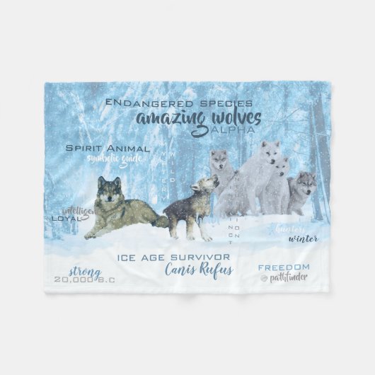 Amazing Wolves Typografie | Gepersonaliseerd Fleece Deken (Voorkant (Horizontaal))