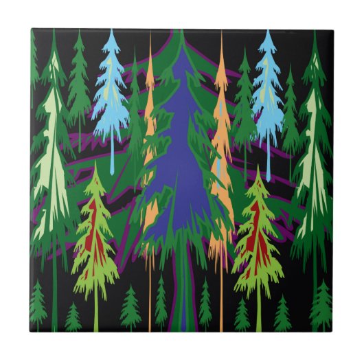 Amazon Dense Forest Trees Abstracte kunst op gesch Tegeltje (Voorkant)