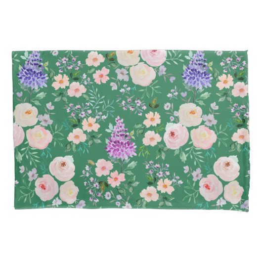 Amazon Green Waterverf Floral Kussensloop (Voorkant)