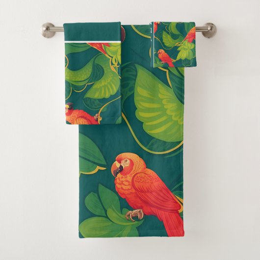 Amazon Parrot Retro Kleurrijk Aangepast Patroon Bad Handdoek (Insitu)