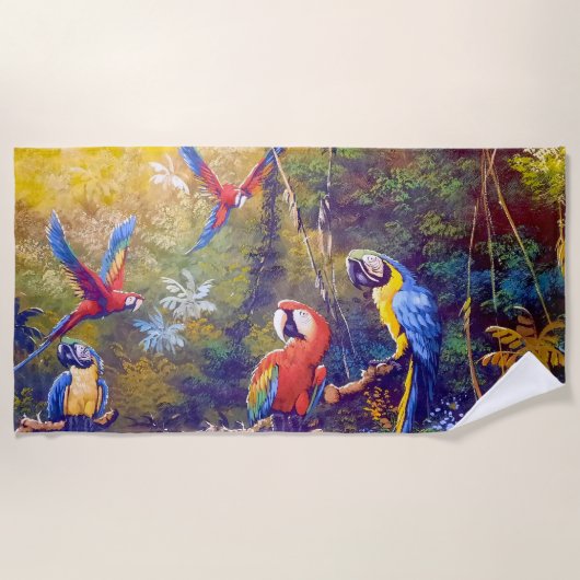 Amazon Rainforest Parrot-Oerwoud Strandlaken (Voorkant)