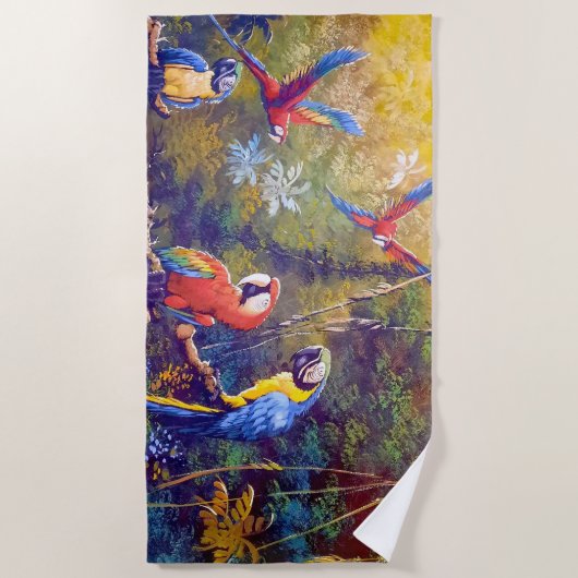 Amazon Rainforest Parrot-Oerwoud Strandlaken (Voorkant)