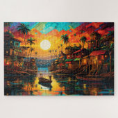 🌅Amazon Vissen Village Sunset Legpuzzel (Horizontaal)