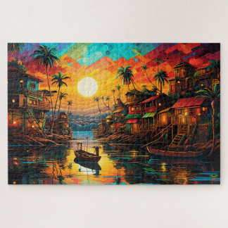 🌅Amazon Vissen Village Sunset Legpuzzel