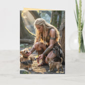 Amazon Warrior Walkin' the Dog Card Feestdagen Kaart (Achterkant)