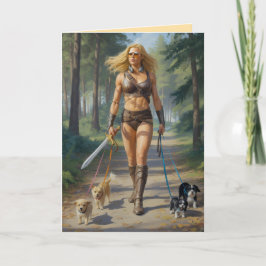 Amazon Warrior Walkin' the Dog Card Feestdagen Kaart