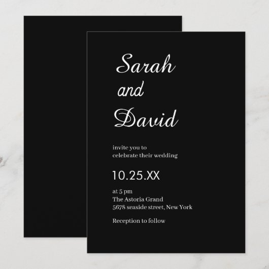 Amazone Font Neutraal chic zwart-wit bruiloft Kaart (Voorkant / Achterkant)