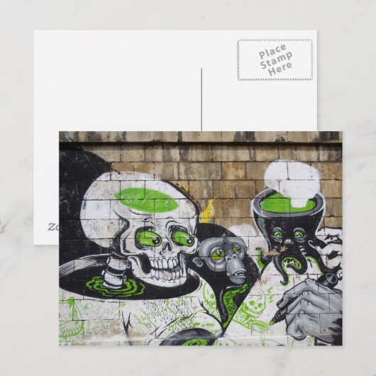 Amazone-schedel en chimpansee Graffiti Briefkaart (Voorkant / Achterkant)