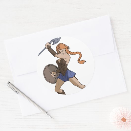 Amazonen en krijgers ronde sticker (Envelop)