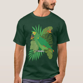 Amazonepapegaai met blad achtergrond t-shirt