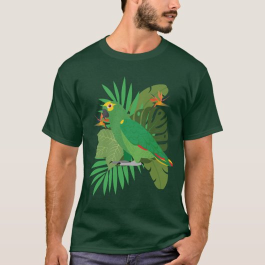 Amazonepapegaai met blad achtergrond t-shirt (Voorkant)
