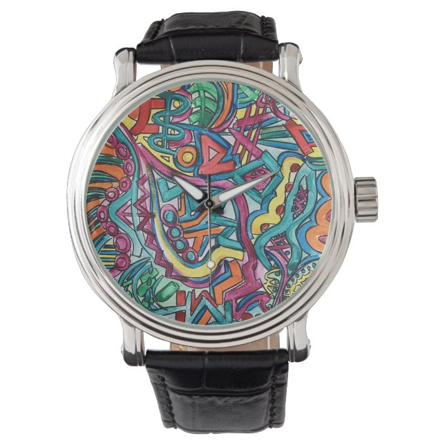 Amazonia-Hand Painted Abstract Art Horloge (Voorkant)