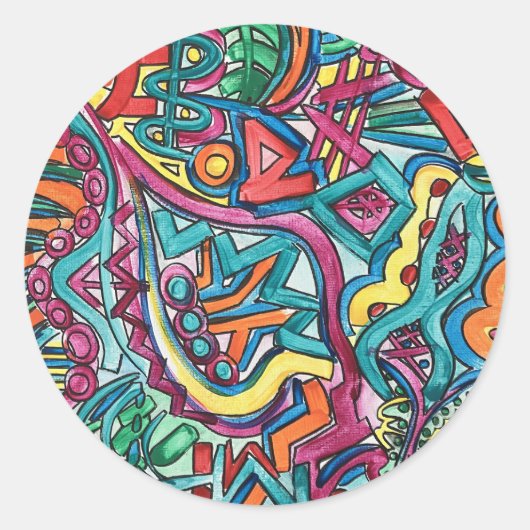 Amazonia-Hand Painted Abstract Art Ronde Sticker (Voorkant)