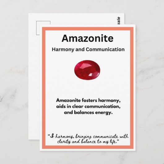 Amazonite Crystal stone betekenis kaart (Voorkant / Achterkant)