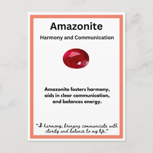 Amazonite Crystal stone betekenis kaart (Voorkant)