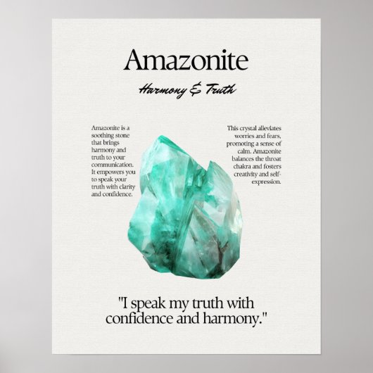 Amazonite Gem Crystal Betekenis Kaart Poster (Voorkant)
