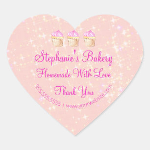 Ambachtelijk met Liefde  Cup Cake Bakkerij  Roze G Hart Sticker