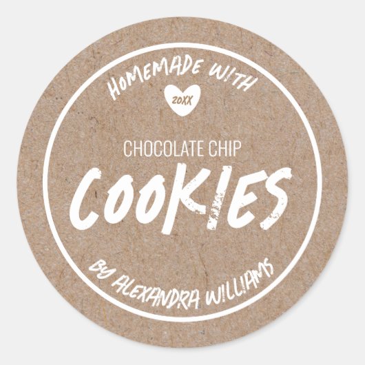 Ambachtelijk Met Liefde Kraft Papier Ronde Sticker (Voorkant)