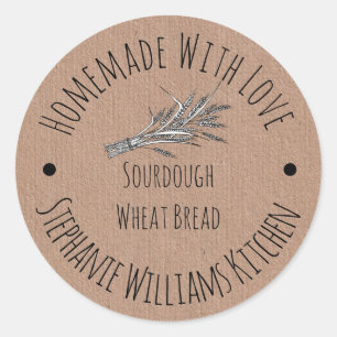 Ambachtelijk met Liefde Kraft Papier   Tarwebrood Ronde Sticker
