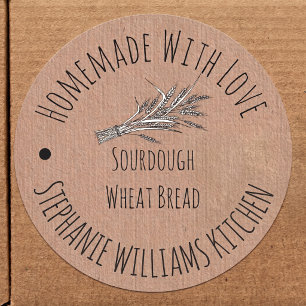 Ambachtelijk met Liefde Kraft Papier   Tarwebrood Ronde Sticker