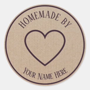 Ambachtelijk met Vintage Kraft Papier Hart Ronde Sticker