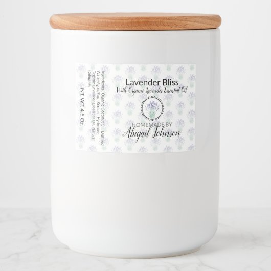 Ambachtelijk | Thuisgemaakte Lavendelzeep | Label  Voedselcontainer Etiket (Voorkant)