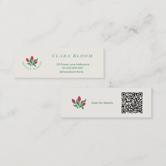 Ambachtelijke Bloemist Minimalistische Botanische  Contactkaartje (Voorkant / Achterkant)