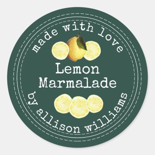 Ambachtelijke Citroenmarmelade Donkergroen Ronde Sticker (Voorkant)