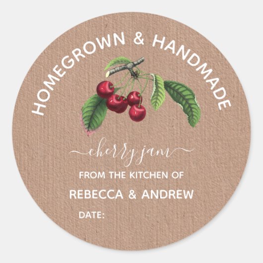Ambachtelijke en Handgemaakte Kersenjam Kraft Papi Ronde Sticker (Voorkant)