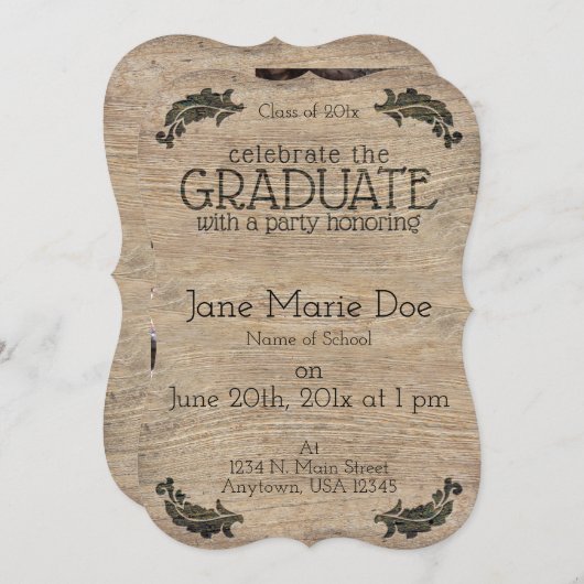 Ambachtelijke houten uitnodigingen voor diploma-ui (Voorkant / Achterkant)
