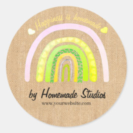 Ambachtelijke houtnerf regenboog 'Geluk is Thuisge Ronde Sticker